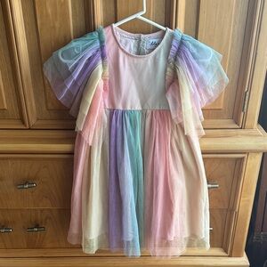 Lola + The Boys Pastel Rainbow Tulle Dress in Pink, Purple, Blue, Cream